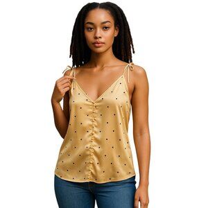 Asos Satin Starburst Print Button Down Tank Top Beige Size 12 Summer Baddie Boho